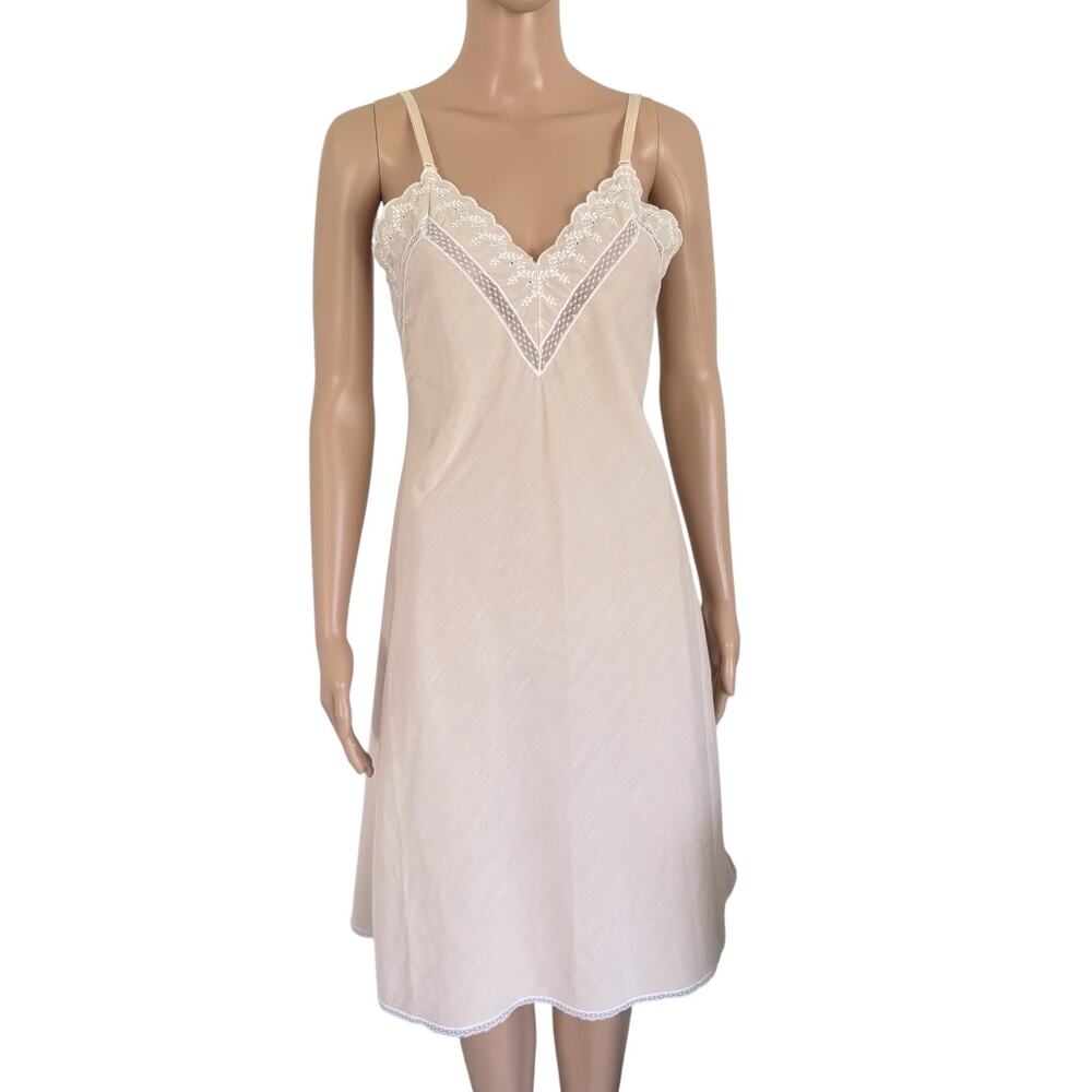 Vintage Barbizon Embroidery Lace Slip Dress 32 Midi Nightgown Cottagecore